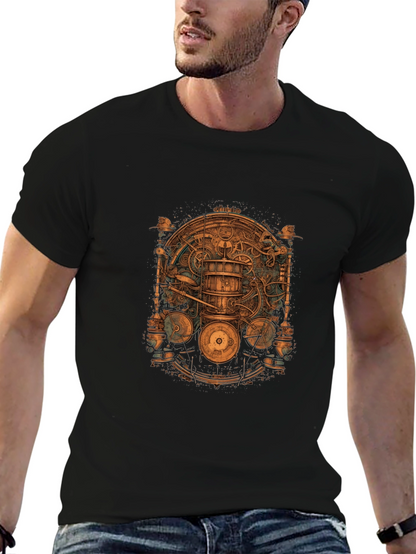 Steampunk Gear Design Black T-Shirt