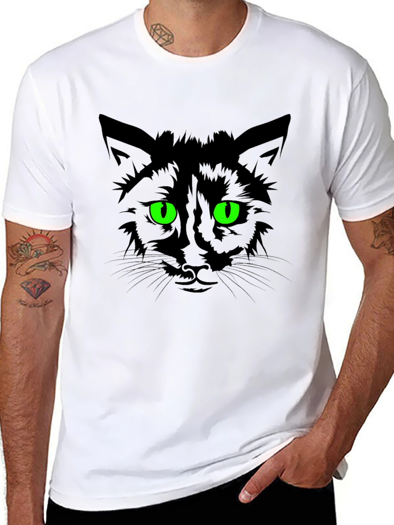 Mens Black Cat Graphic T-Shirt