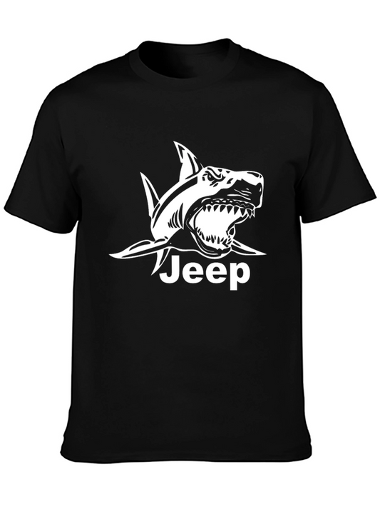 Jeep Shark Graphic Tee - Black Cotton T-Shirt
