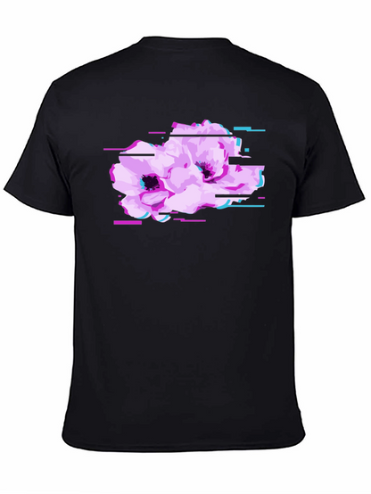 Black T-Shirt with Floral Glitch Graphic