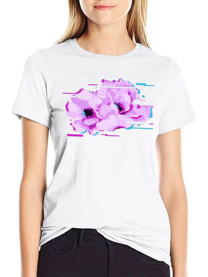 Black T-Shirt with Floral Glitch Graphic