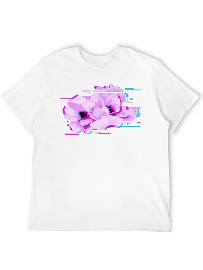 Black T-Shirt with Floral Glitch Graphic