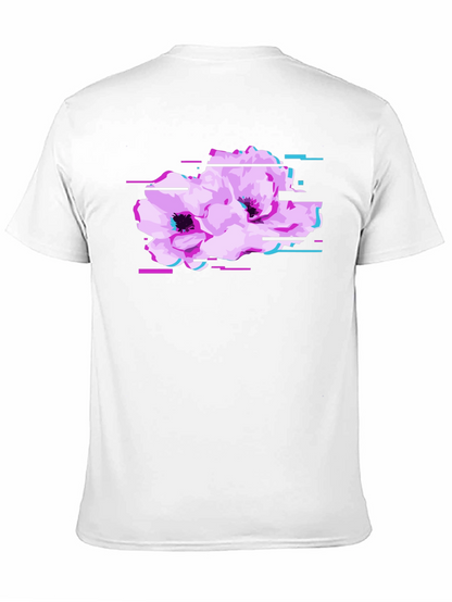 Black T-Shirt with Floral Glitch Graphic