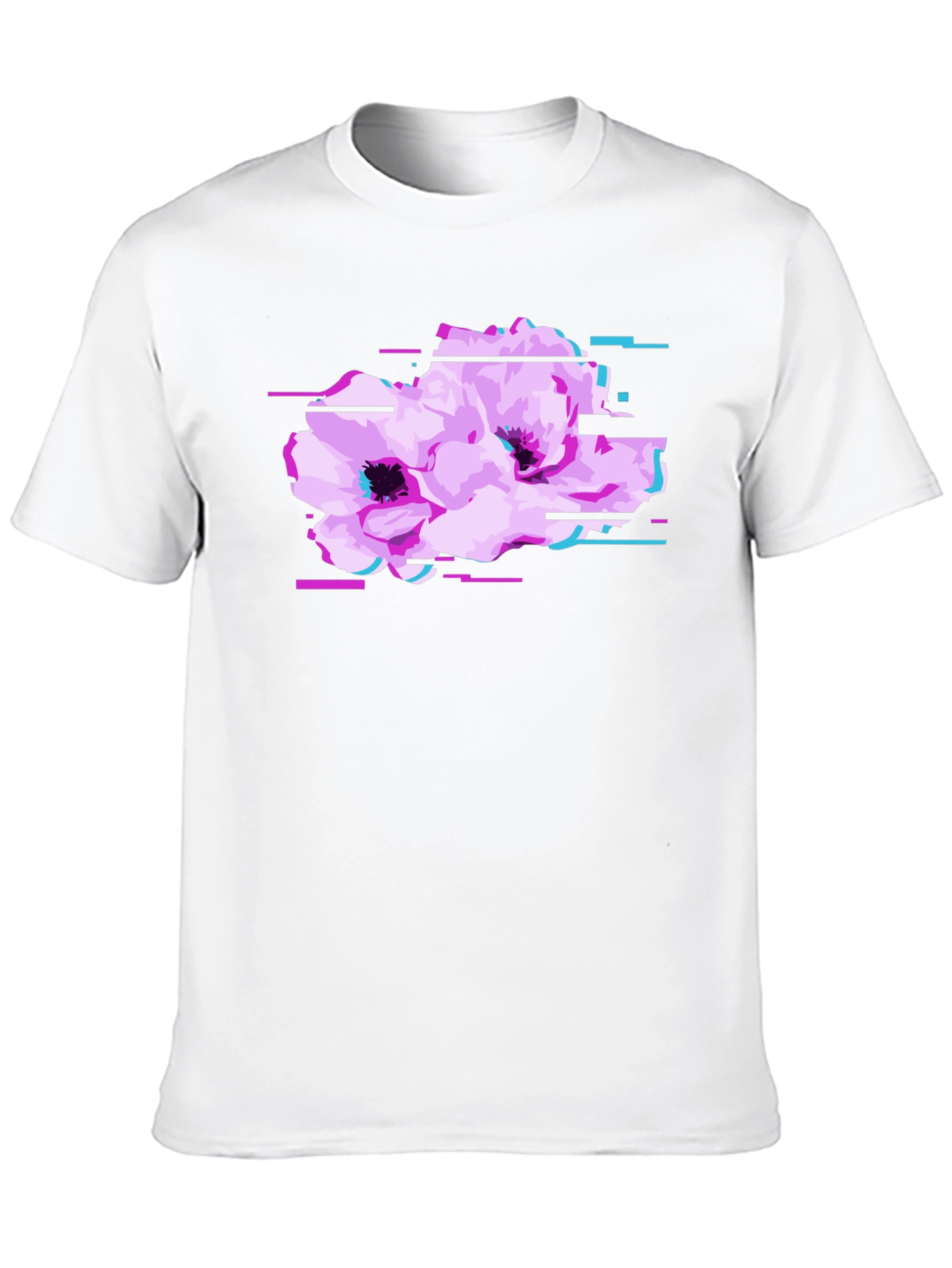 Black T-Shirt with Floral Glitch Graphic