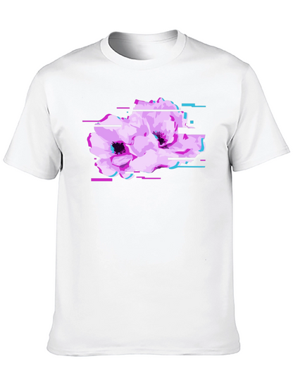 Black T-Shirt with Floral Glitch Graphic