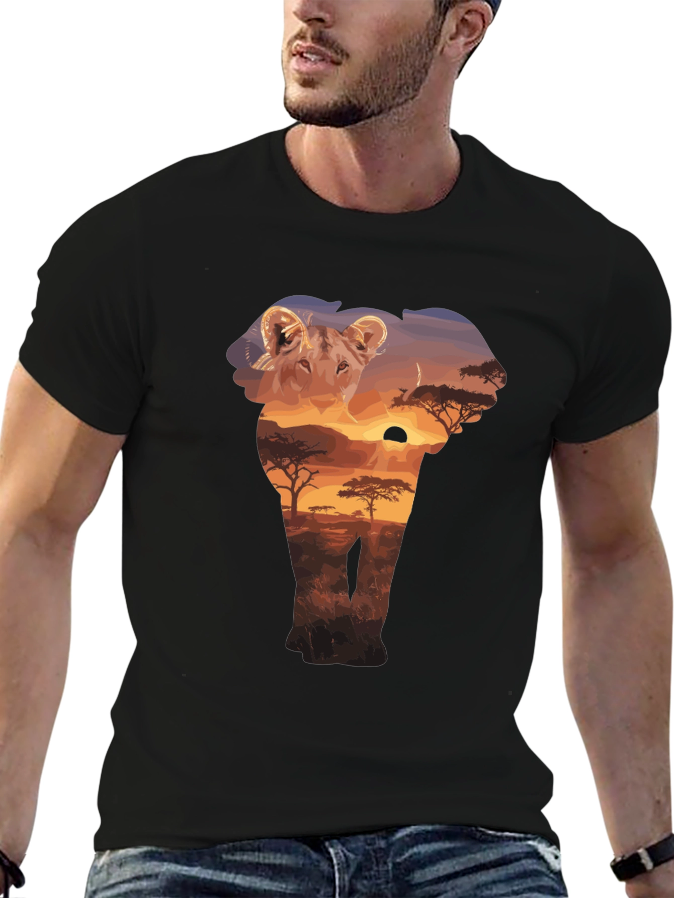 Lion & Elephant Sunset Graphic T-Shirt