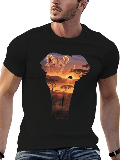Lion & Elephant Sunset Graphic T-Shirt