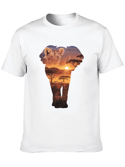 Lion & Elephant Sunset Graphic T-Shirt