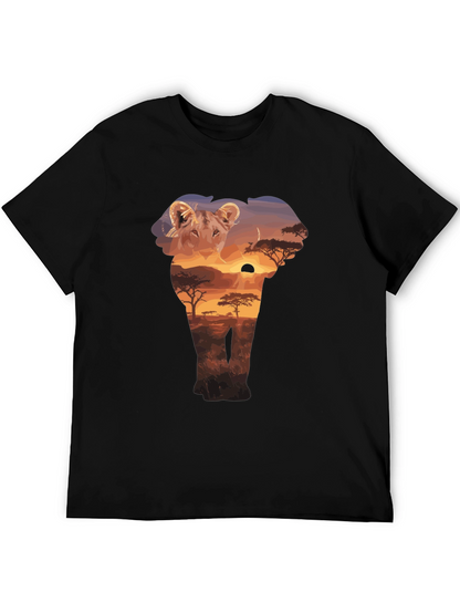Lion & Elephant Sunset Graphic T-Shirt