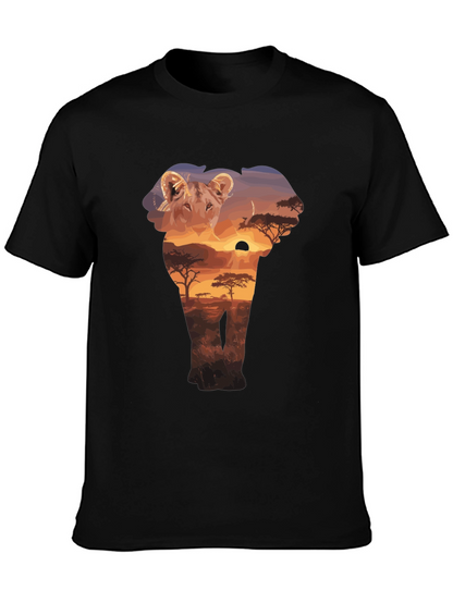 Lion & Elephant Sunset Graphic T-Shirt