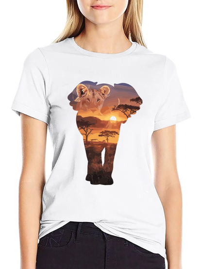 Lion & Elephant Sunset Graphic T-Shirt