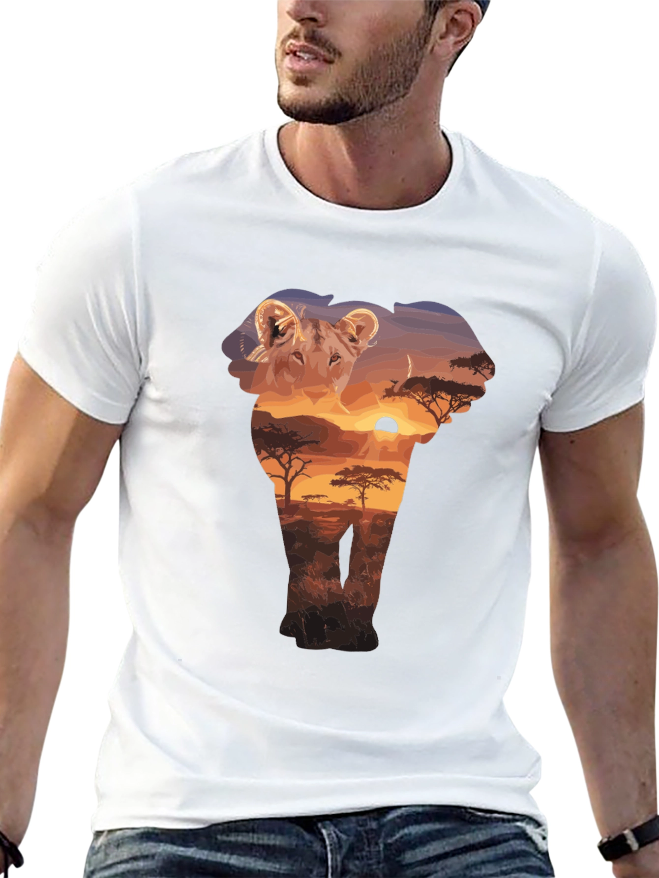 Lion & Elephant Sunset Graphic T-Shirt