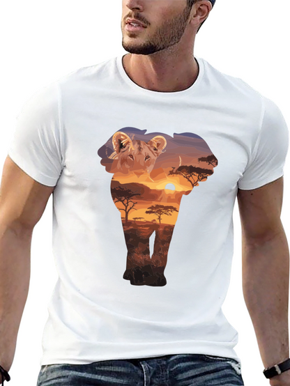 Lion & Elephant Sunset Graphic T-Shirt