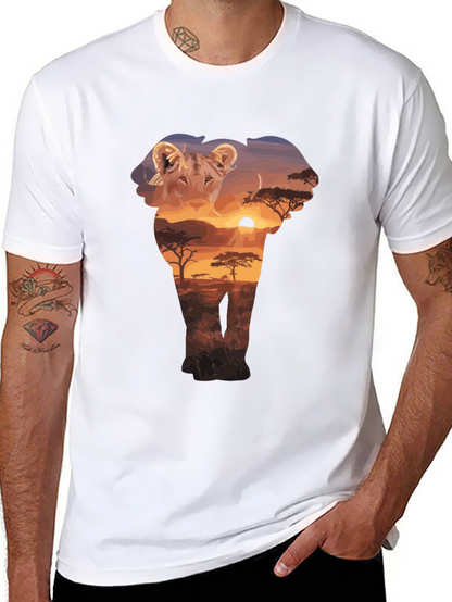 Lion & Elephant Sunset Graphic T-Shirt