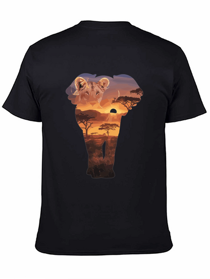Lion & Elephant Sunset Graphic T-Shirt