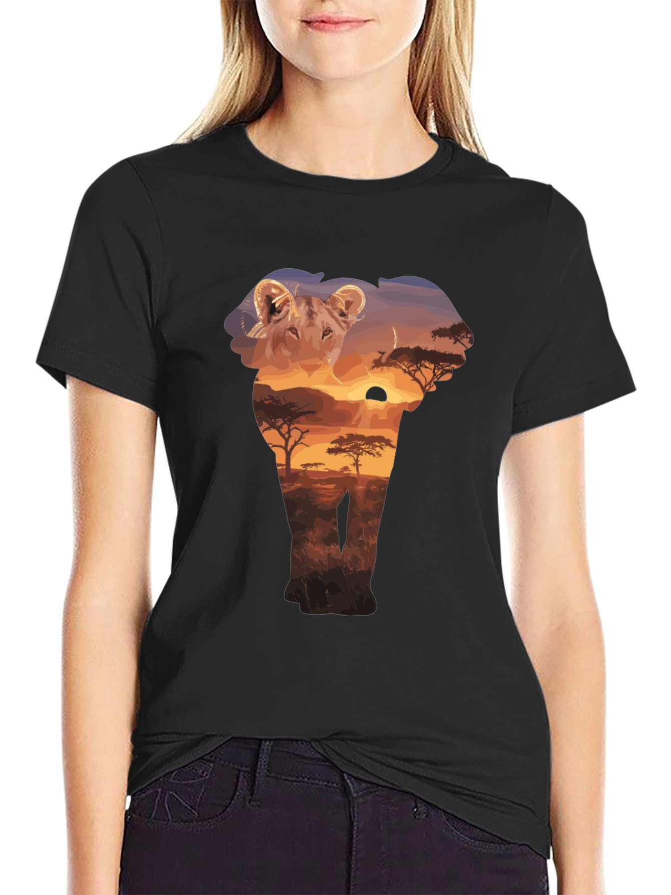 Lion & Elephant Sunset Graphic T-Shirt