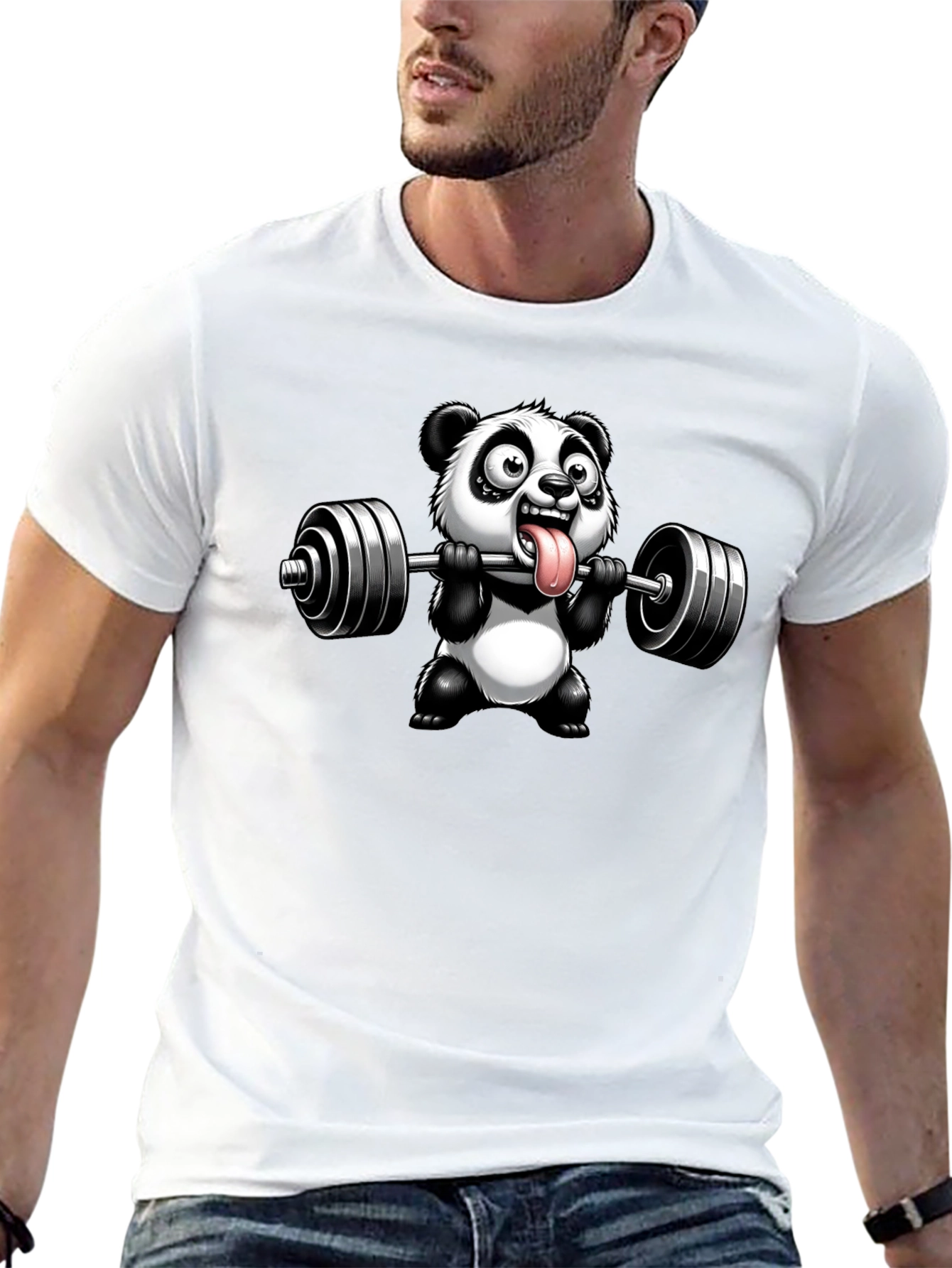 Panda Lifting Weights Graphic T-Shirt