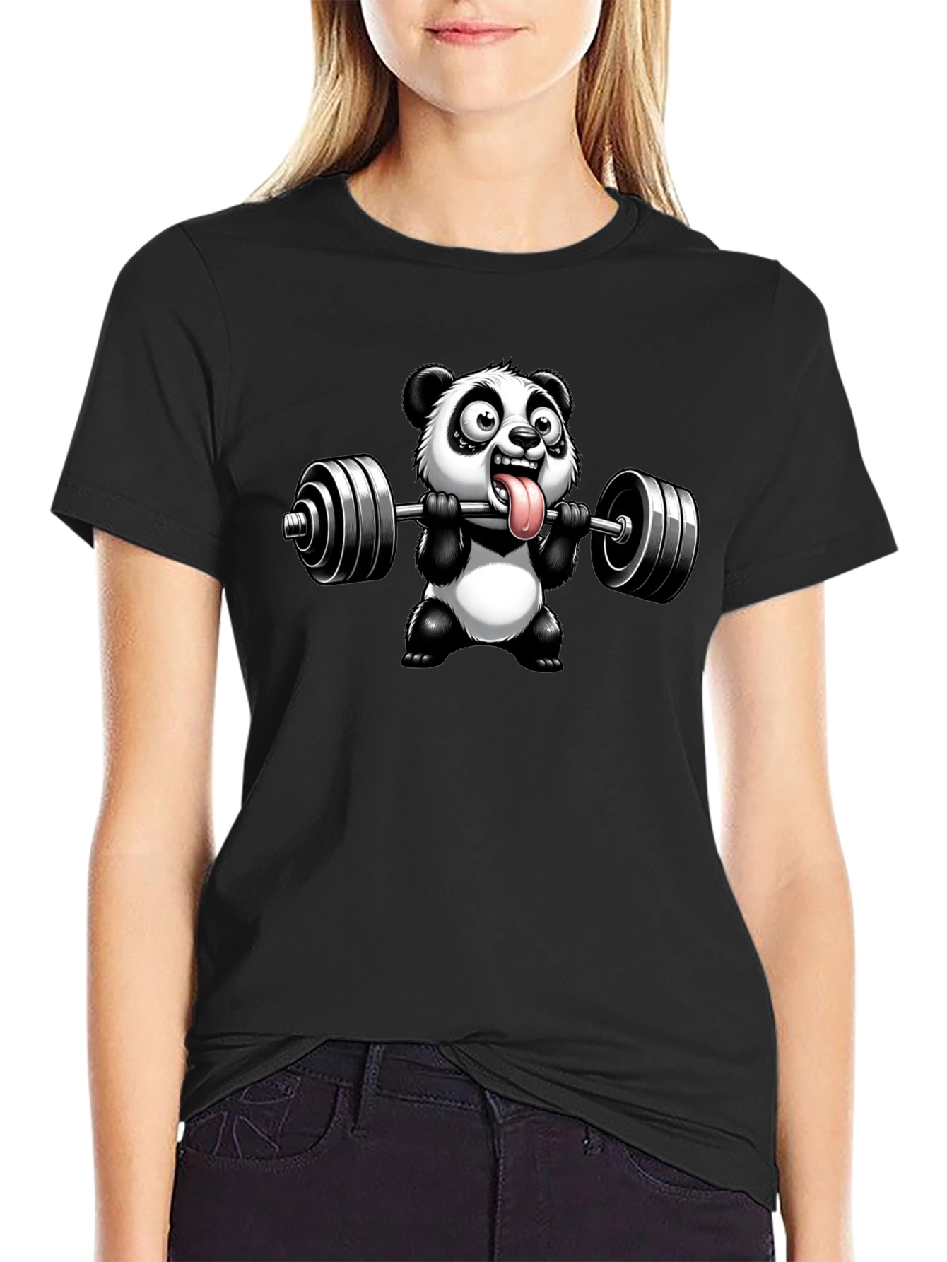 Panda Lifting Weights Graphic T-Shirt