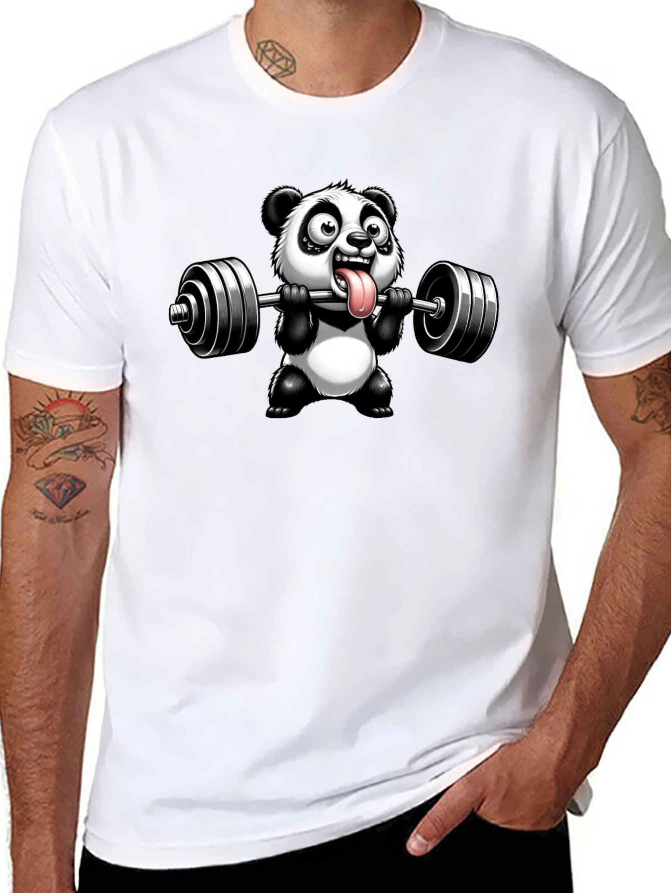 Panda Lifting Weights Graphic T-Shirt