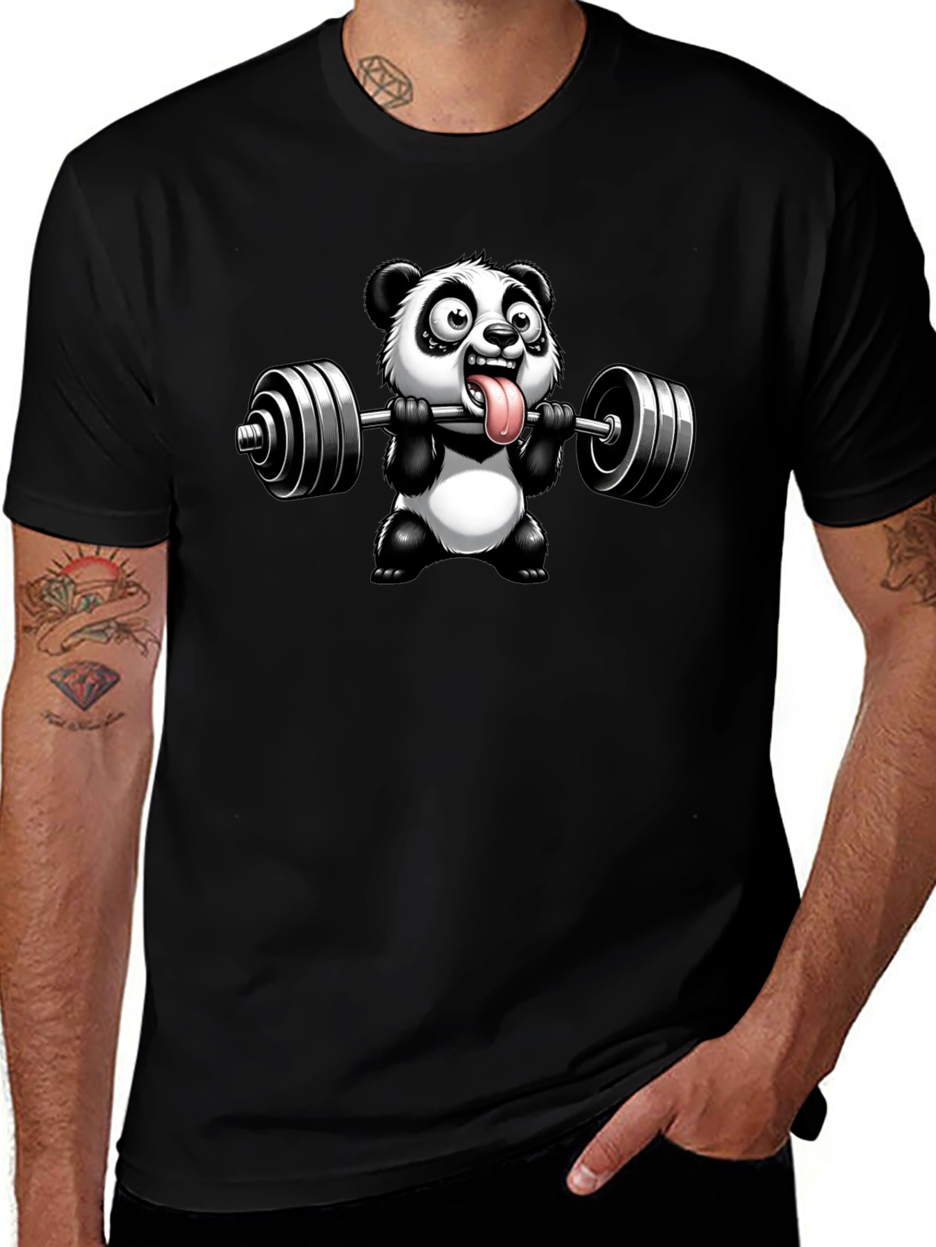 Panda Lifting Weights Graphic T-Shirt