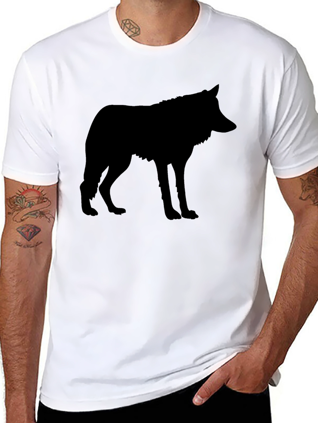 Black Wolf Silhouette Graphic Tee Shirt