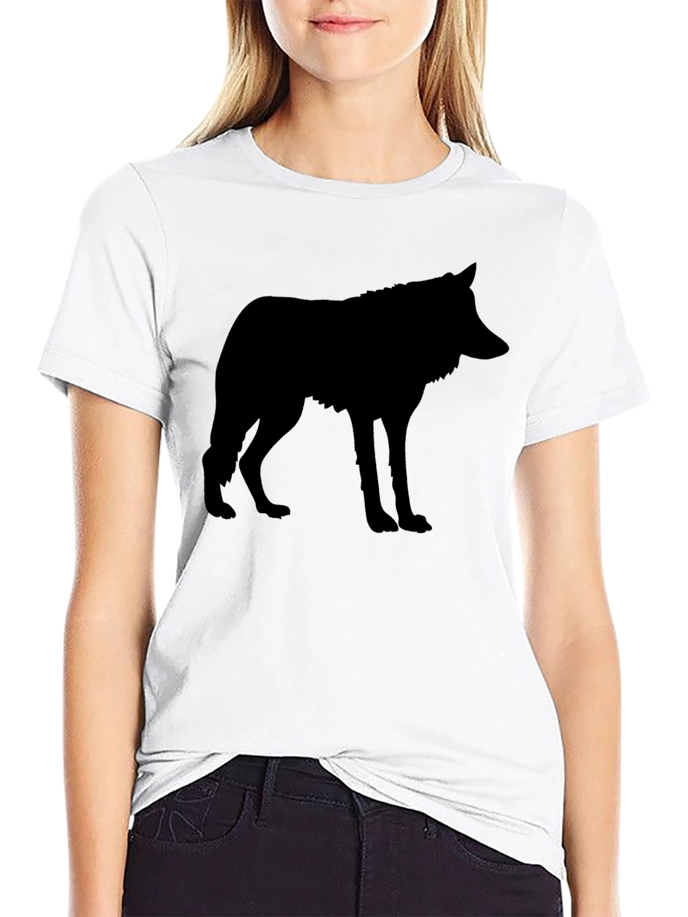 Black Wolf Silhouette Graphic Tee Shirt