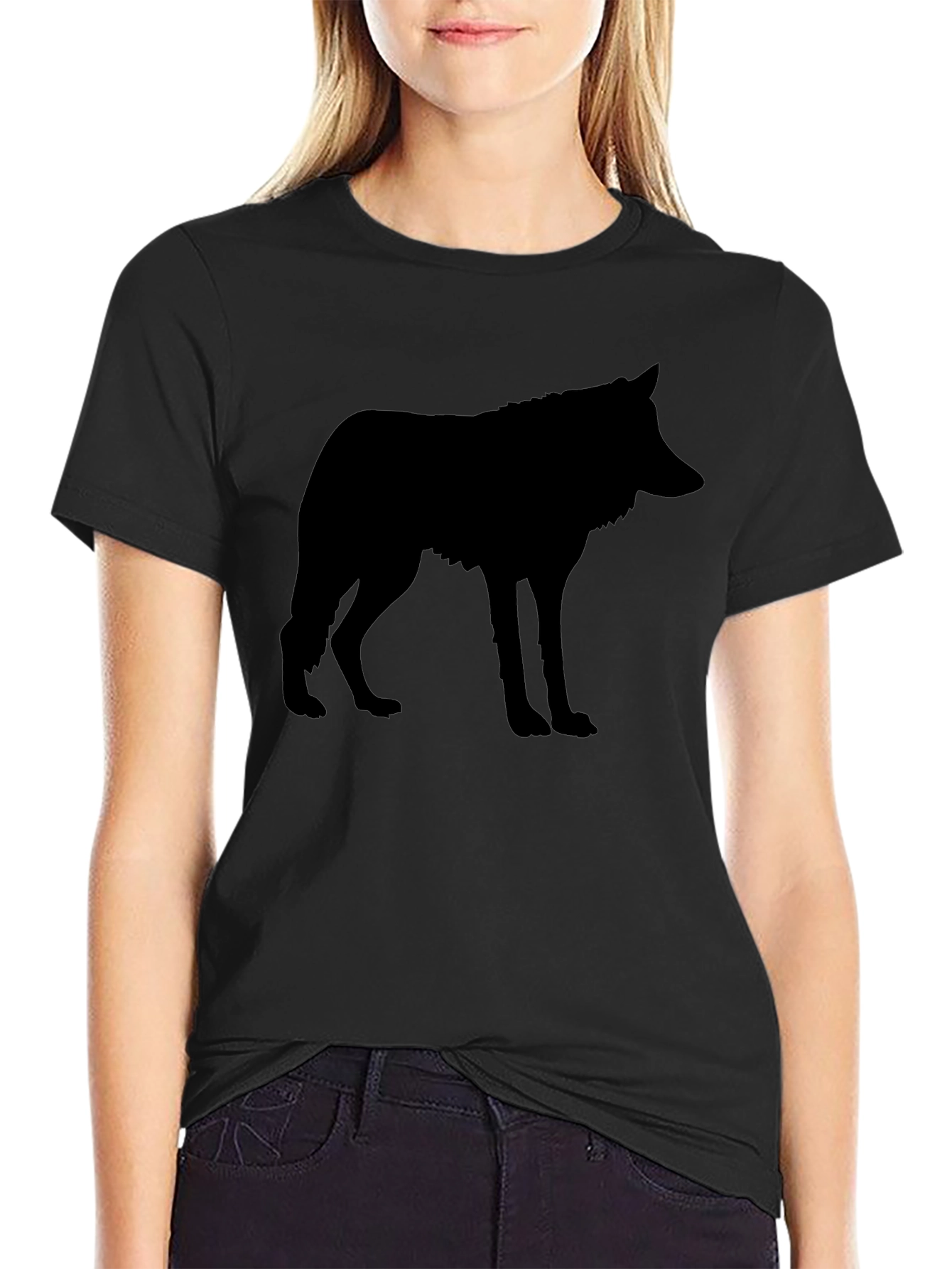 Black Wolf Silhouette Graphic Tee Shirt