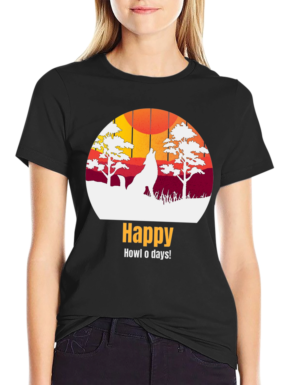 Happy Howl-o-days Wolf Graphic T-Shirt