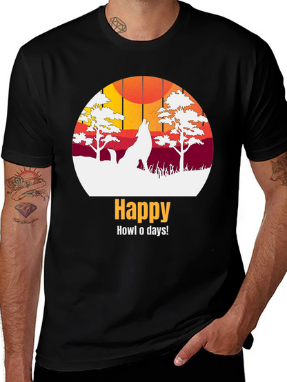 Happy Howl-o-days Wolf Graphic T-Shirt