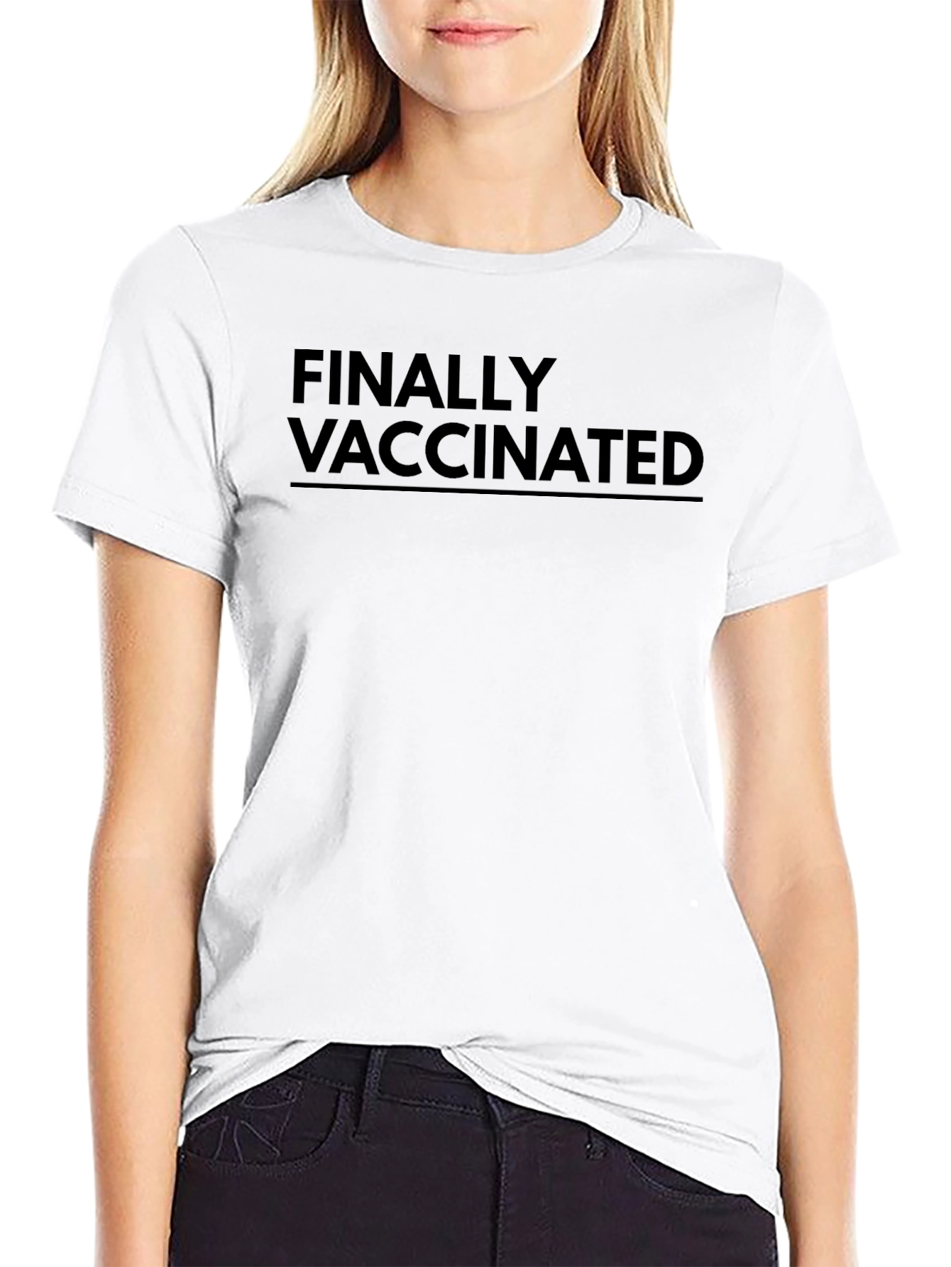 Finally Vaccinated Graphic Tee - Black Crew Neck T-Shirt