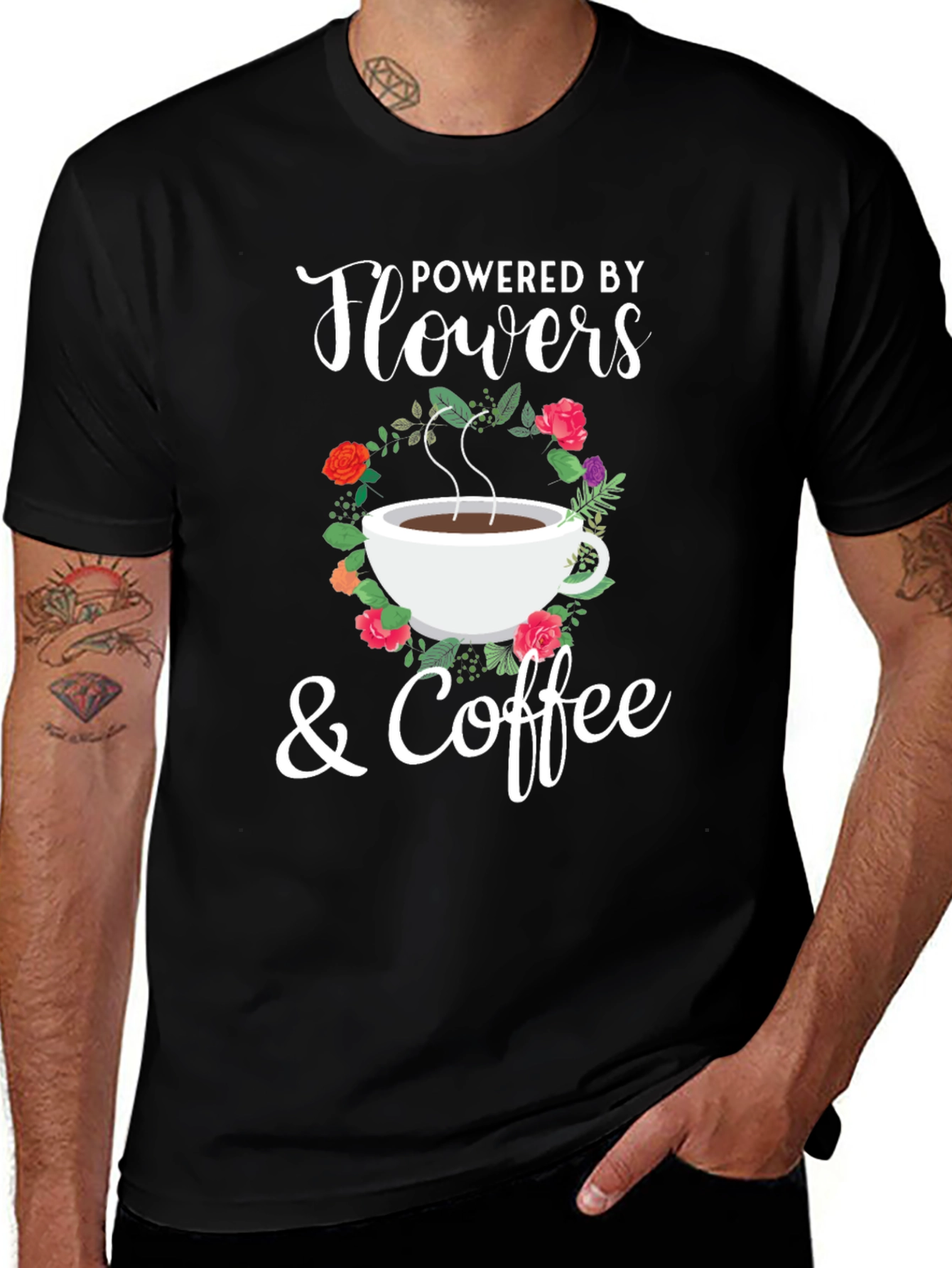 Powered By Flowers & Coffee Graphic T-Shirt