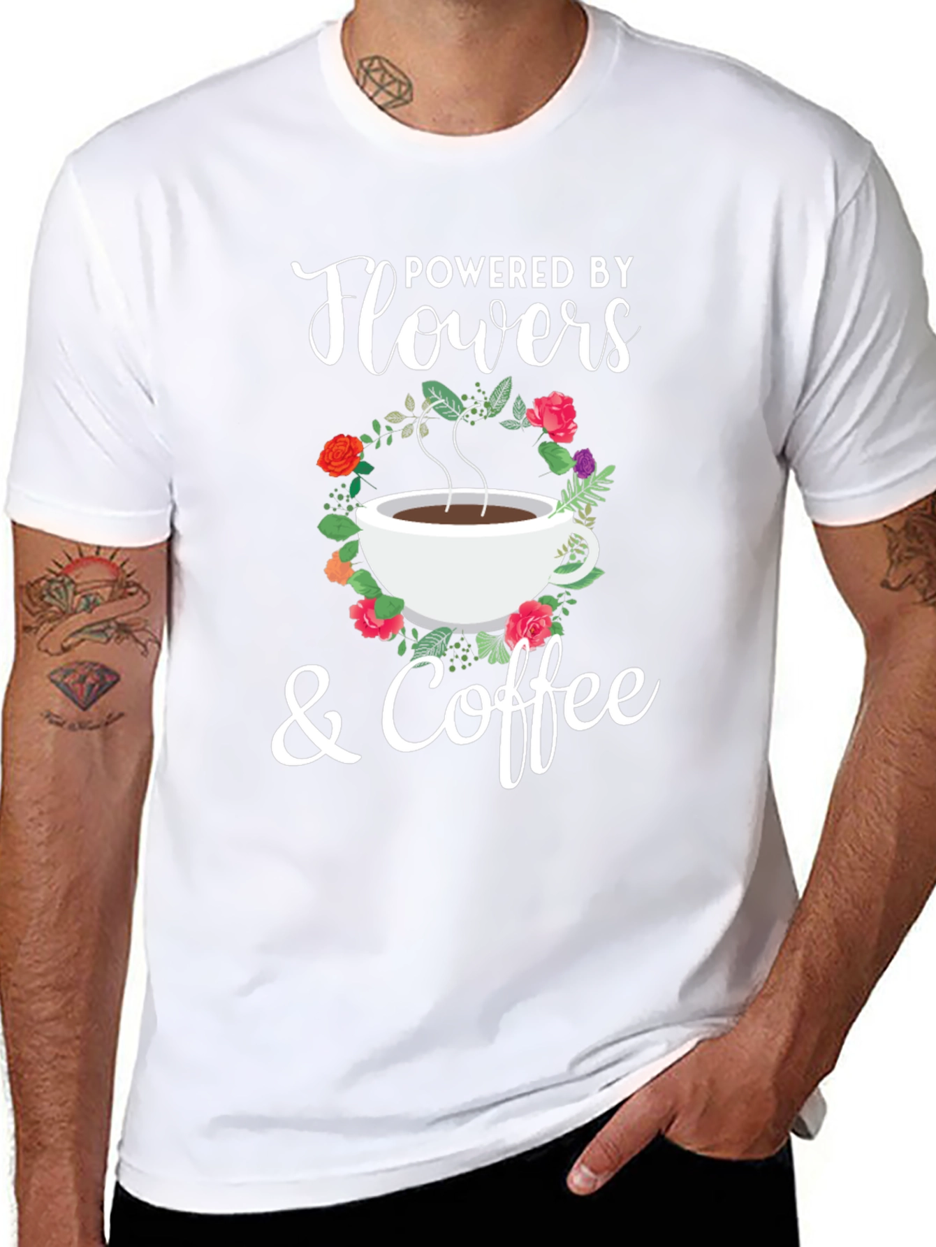 Powered By Flowers & Coffee Graphic T-Shirt