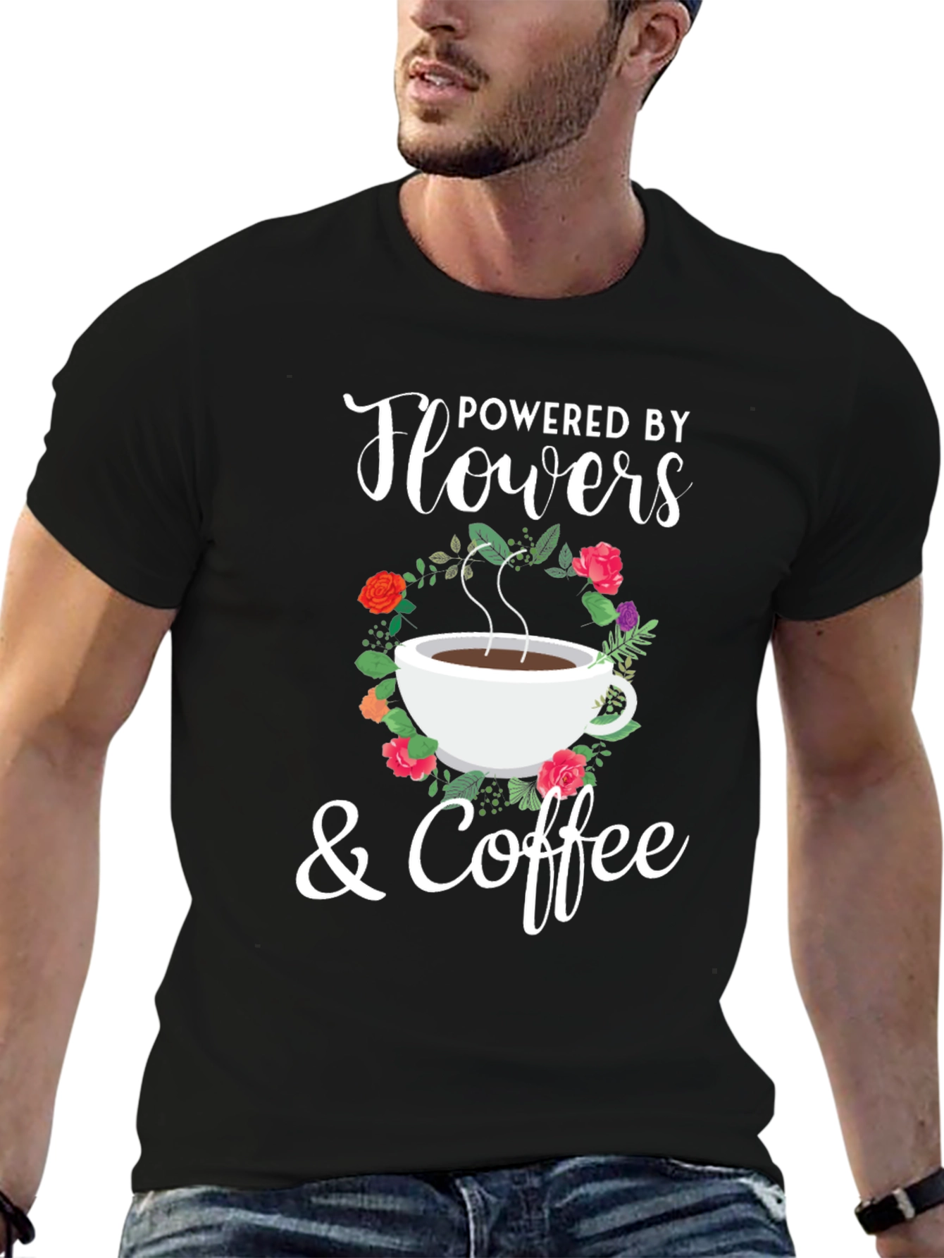 Powered By Flowers & Coffee Graphic T-Shirt