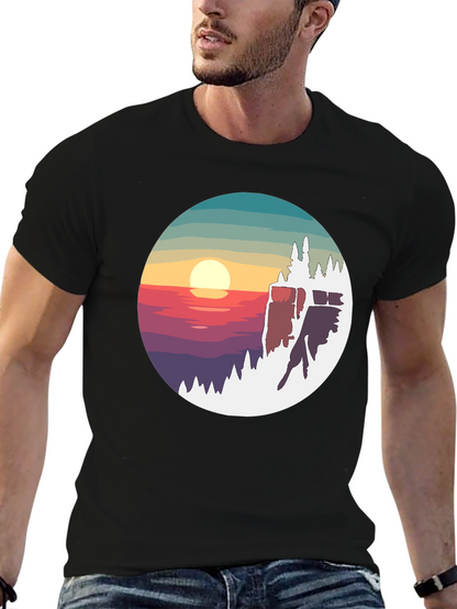 Sunset Peak Graphic Tee - Nature Inspired Black T-Shirt