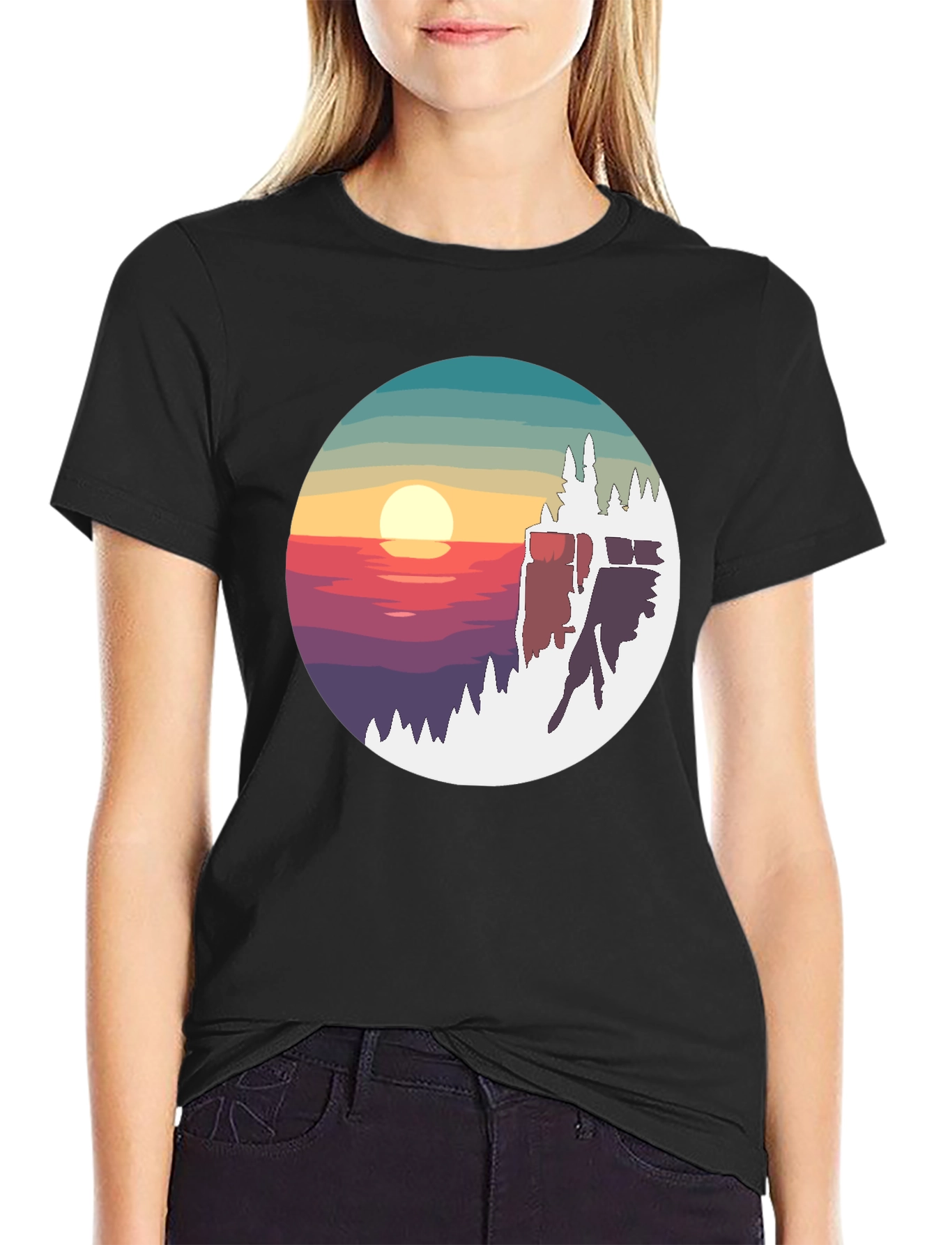 Sunset Peak Graphic Tee - Nature Inspired Black T-Shirt