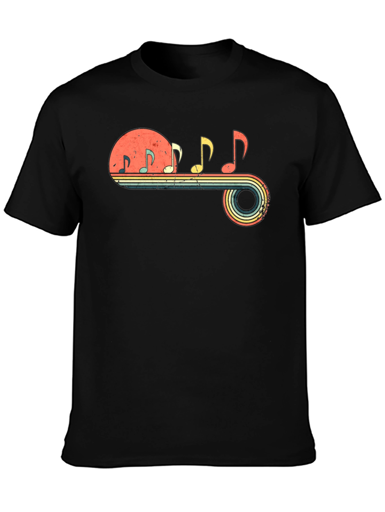 Retro Music Note Graphic Tee - Black