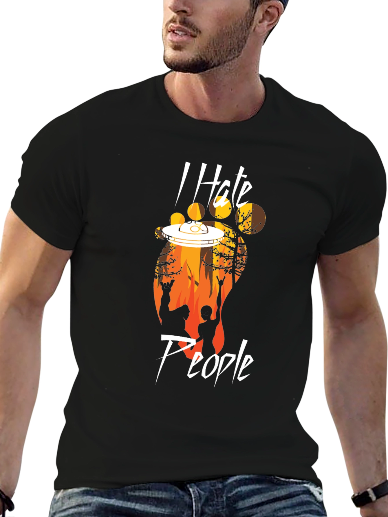 I Hate People Bigfoot UFO T-Shirt