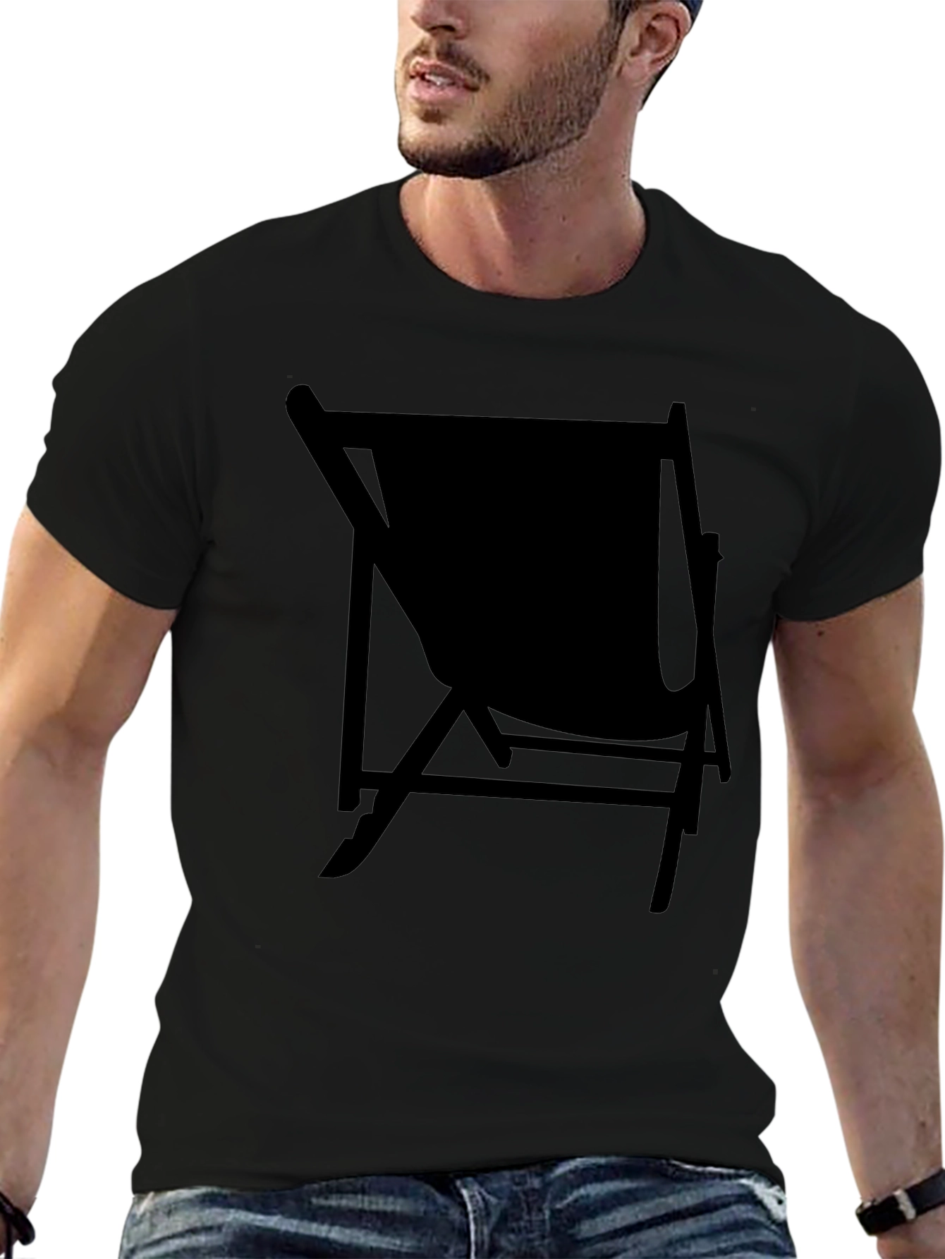 Mens Black Relaxed Fit T-Shirt with Chair Graphic