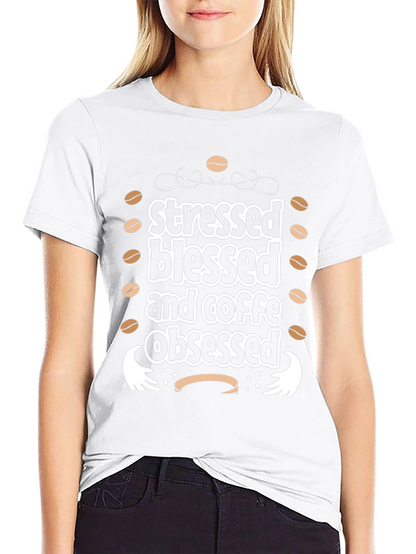 Stressed Blessed Coffee Obsessed Black Graphic Tee