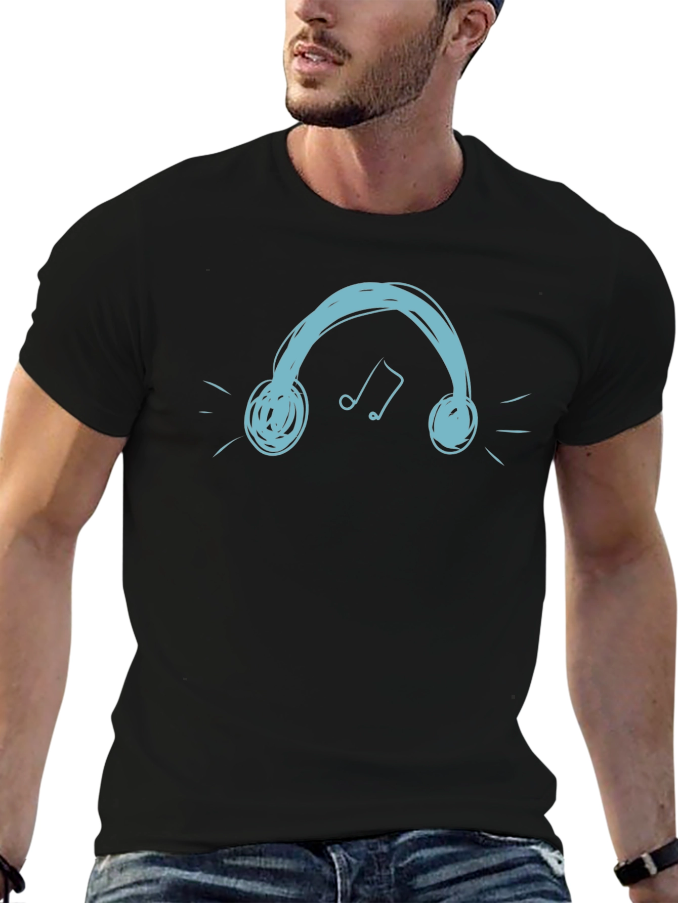 Headphones Graphic Tee - Cool Black T-Shirt