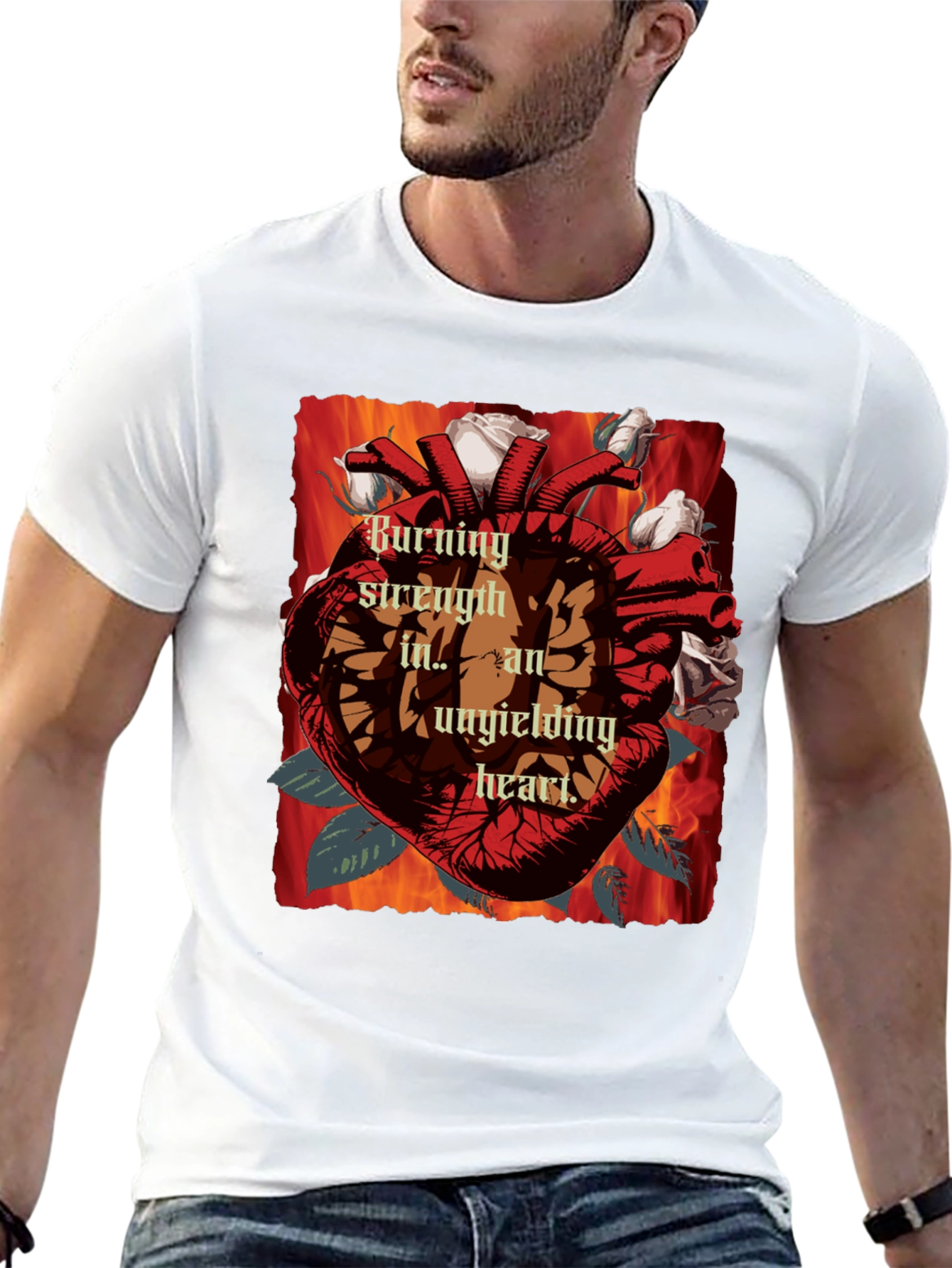 Burning Strength Heart T-Shirt - Unyielding Love