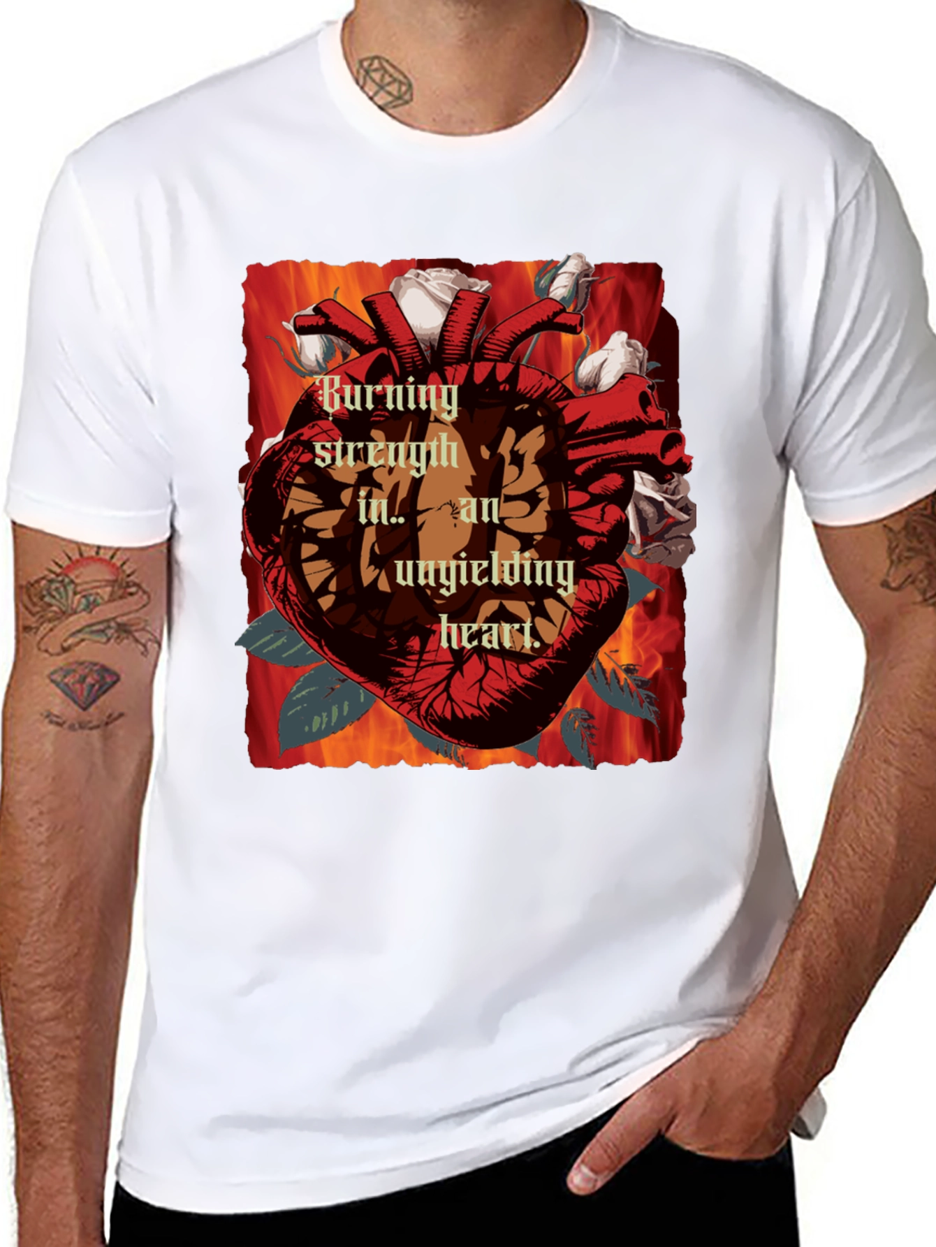 Burning Strength Heart T-Shirt - Unyielding Love