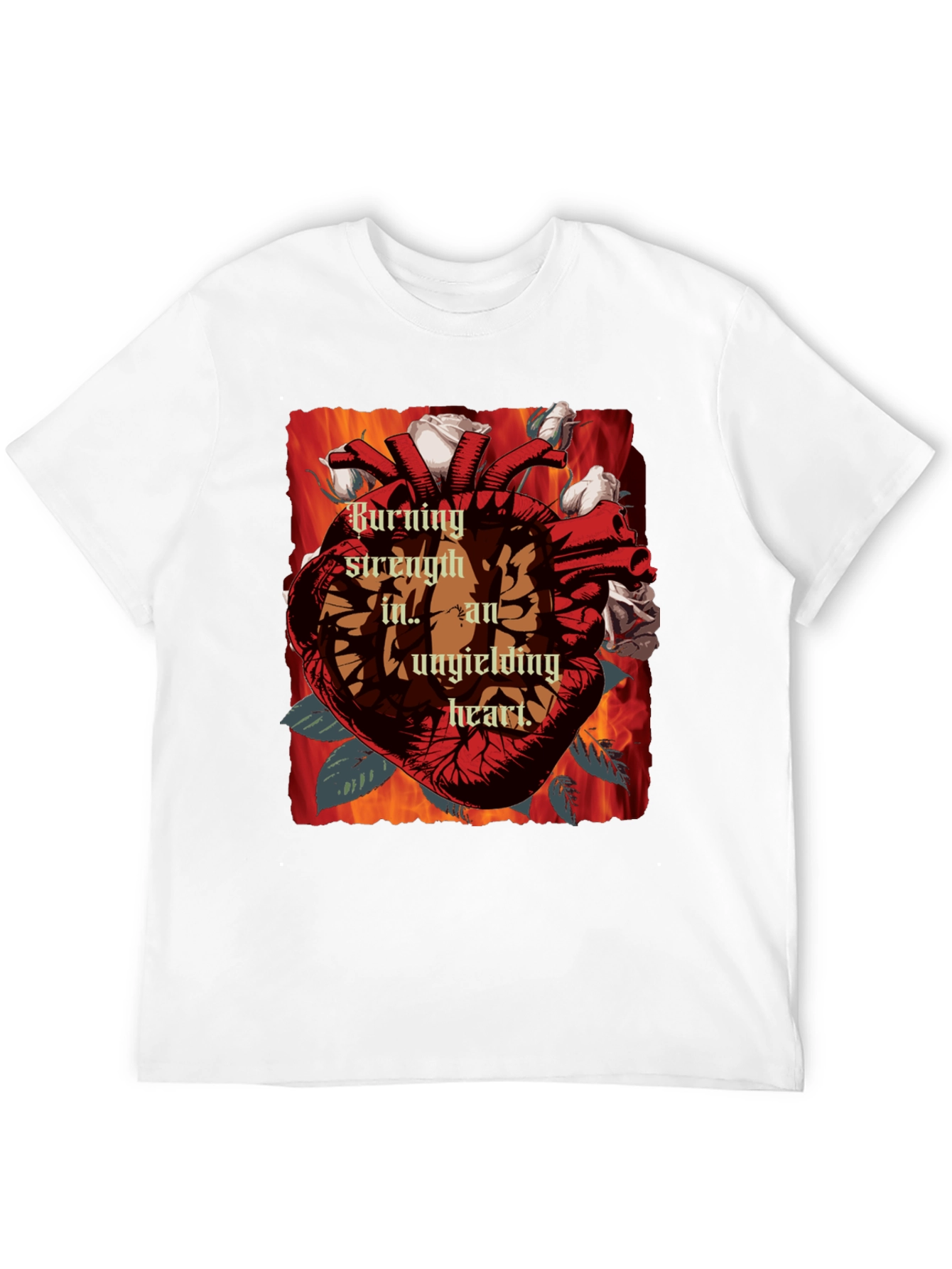 Burning Strength Heart T-Shirt - Unyielding Love
