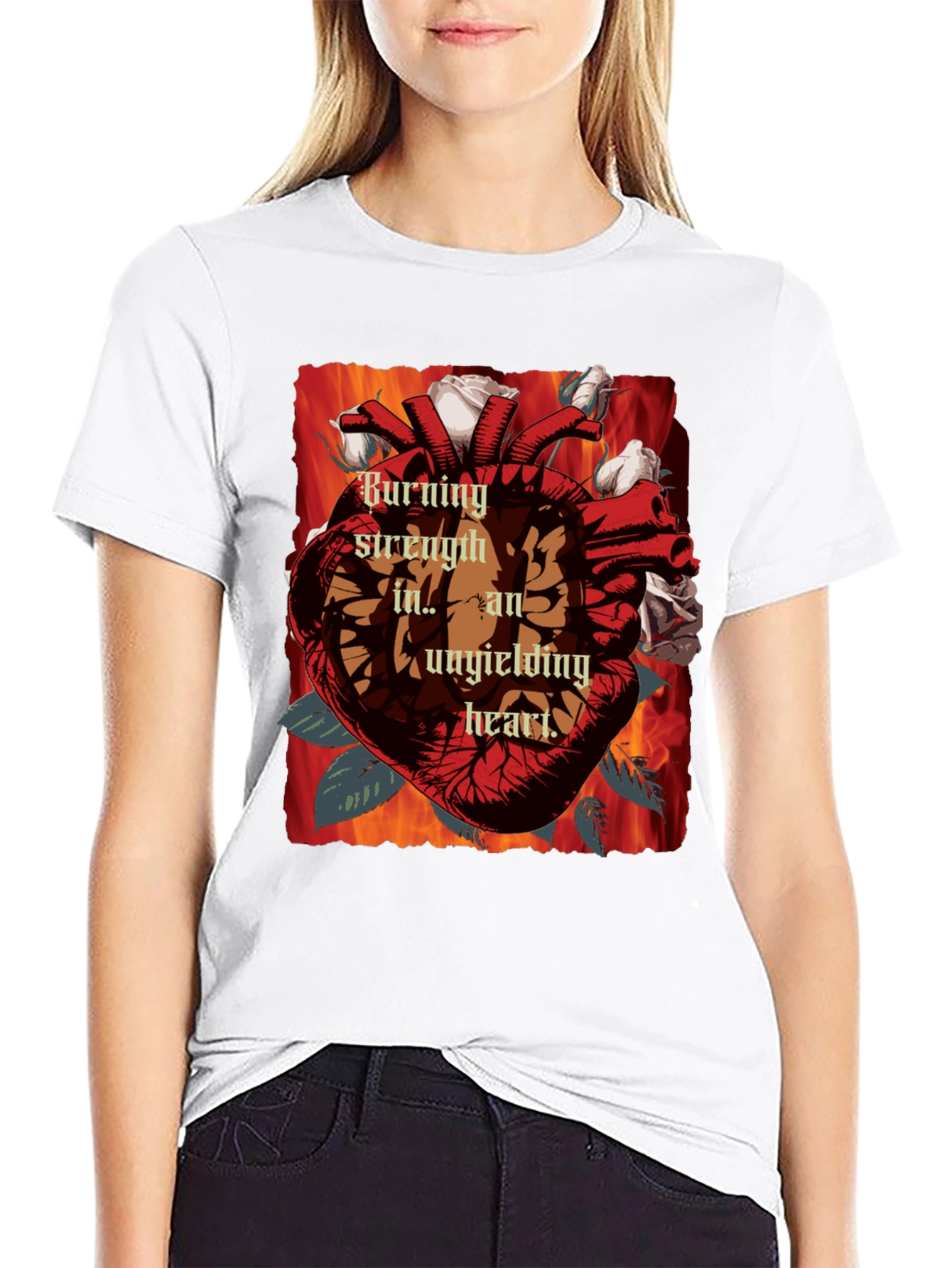 Burning Strength Heart T-Shirt - Unyielding Love