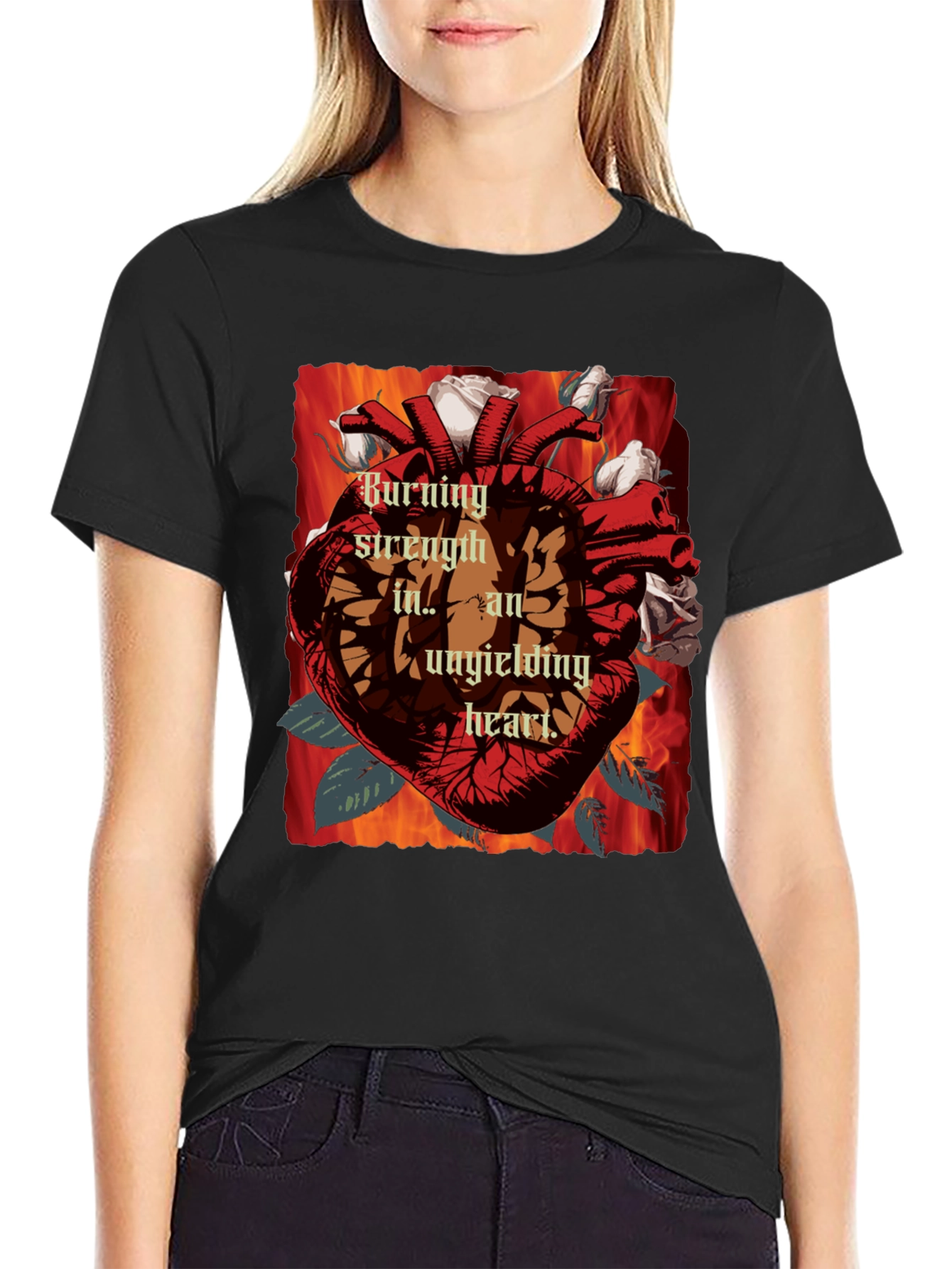 Burning Strength Heart T-Shirt - Unyielding Love