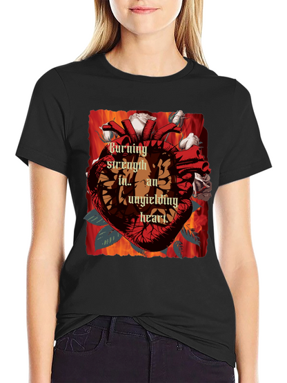 Burning Strength Heart T-Shirt - Unyielding Love