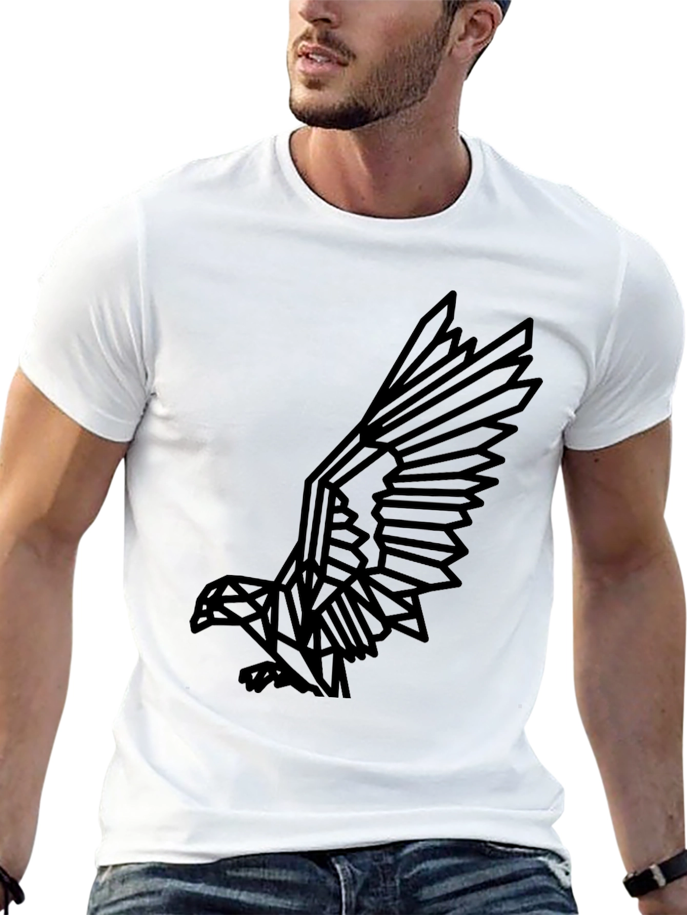 Geometric Eagle Graphic Print Black T-Shirt