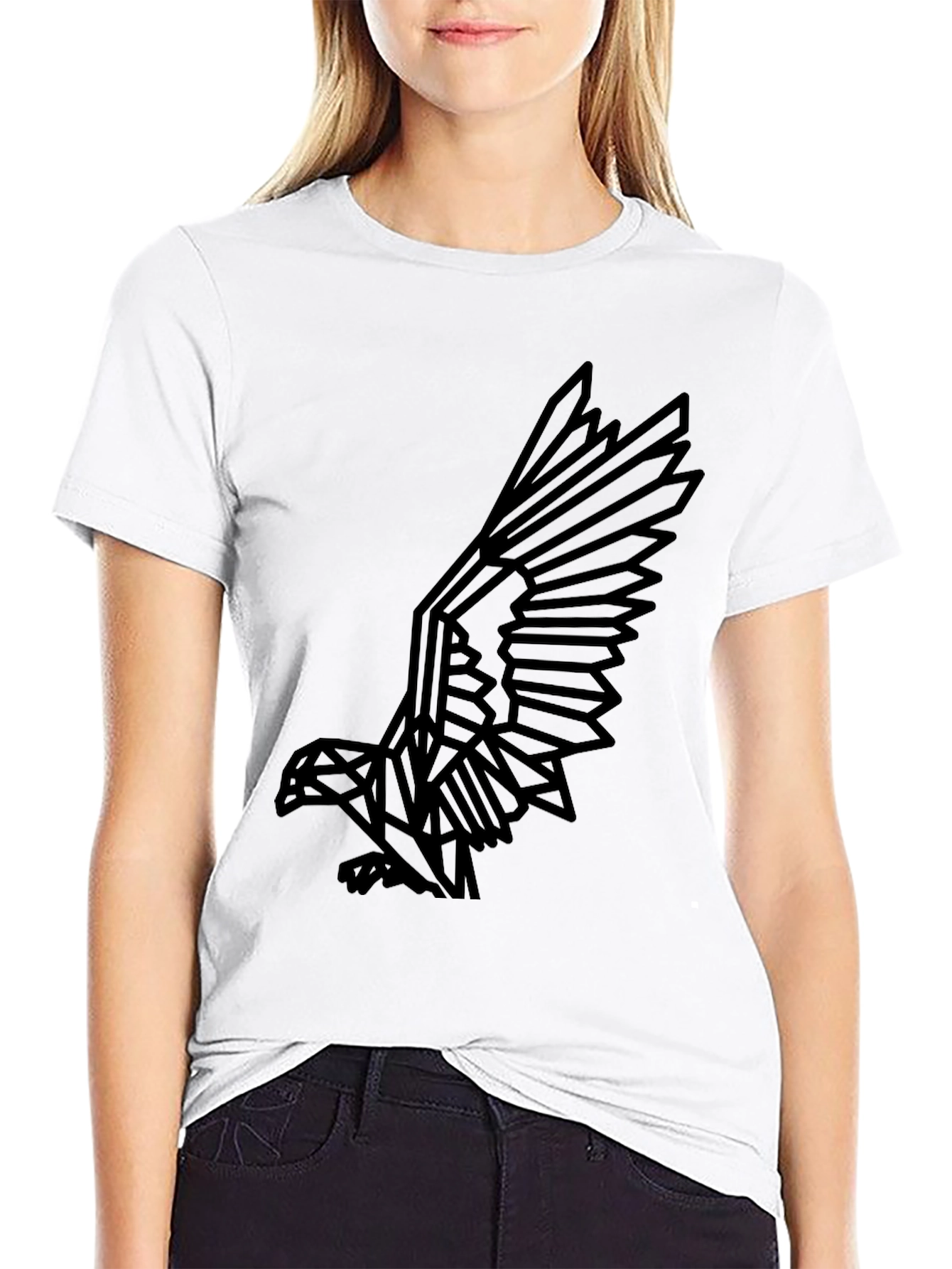 Geometric Eagle Graphic Print Black T-Shirt