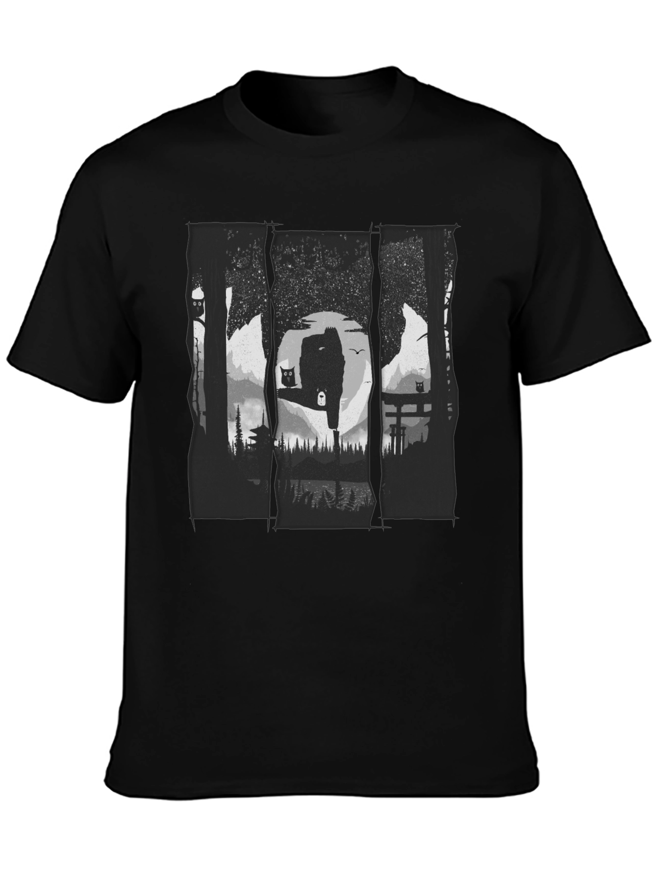 Nature Owl Graphic Black T-Shirt