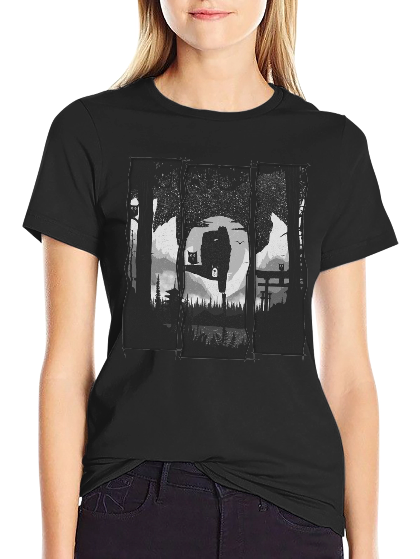 Nature Owl Graphic Black T-Shirt